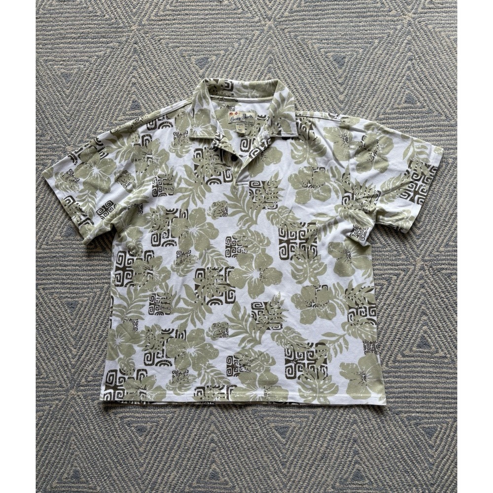 Crazy Shirts Hawaiian‎ Polo - White/Brown/Green - Large
